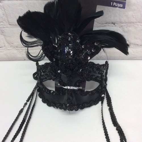 Masquerade Mardi Gras Costume Mask Black Sequins Dark Academia Cosplay Halloween - Picture 4 of 7