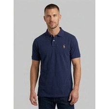 Polo Ralph Lauren Mens Custom Slim Fit Mesh Polo Shirt Navy Blue Size M
