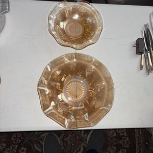 11.5" And A  9.5”Iris & Herringbone Depression Glass Bowls Marigold Real Nice!!