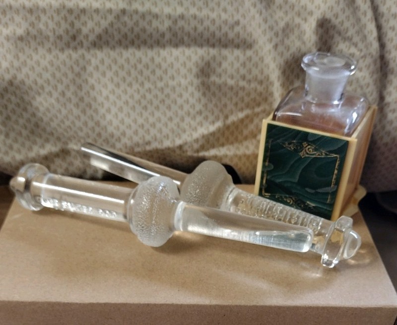 Vintage Art Deco Celluloid And Glass Perfume Bottle And Two Glass Filter Rods