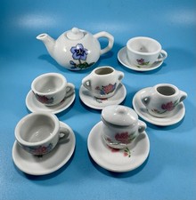 Dollhouse Mini Tea Set Porcelain Teapot Cups Plates Mixed Lot Collectible