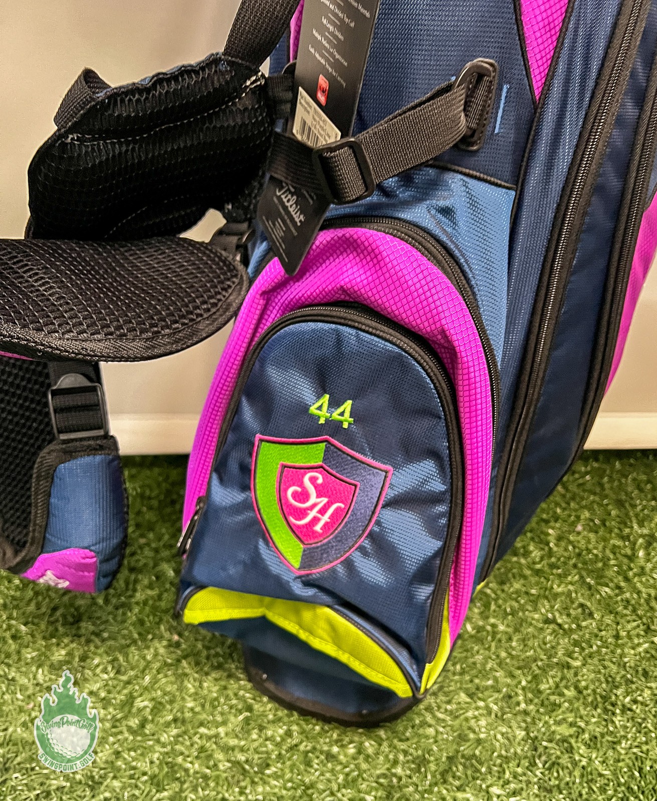 Used Titleist 2015 Stand/Carry Golf Bag Lime Navy/Purple/Lime 5-Way 7 Pockets