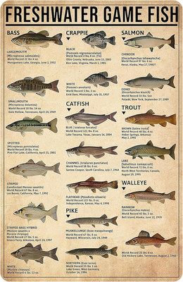 Boy'S Fishing Gifts Vintage Fresh Water Gamefish Knowledge Tin Sign for Man Cave