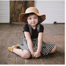 Vintage Fedora Floppy-Hat Kids Girl's Wide Brim Felt Bowler-Hat 3-8 Years -Camel