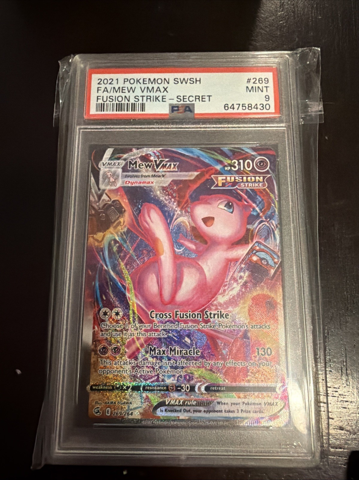 2021 POKEMON SWORD & SHIELD FUSION STRIKE SECRET #269 FULL ART/MEW VMAX PSA 9