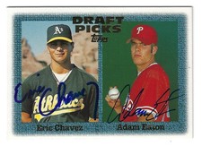 ERIC CHAVEZ OAKLAND A'S ADAM EATON PHILADELPHIA PHILLIES SIGNED 1997 TOPPS CARD