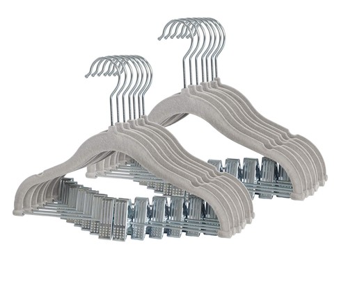 Non-Slip Clothes Hangers for Baby and Kids 20-Pack Velvet Hangers with Movabl...