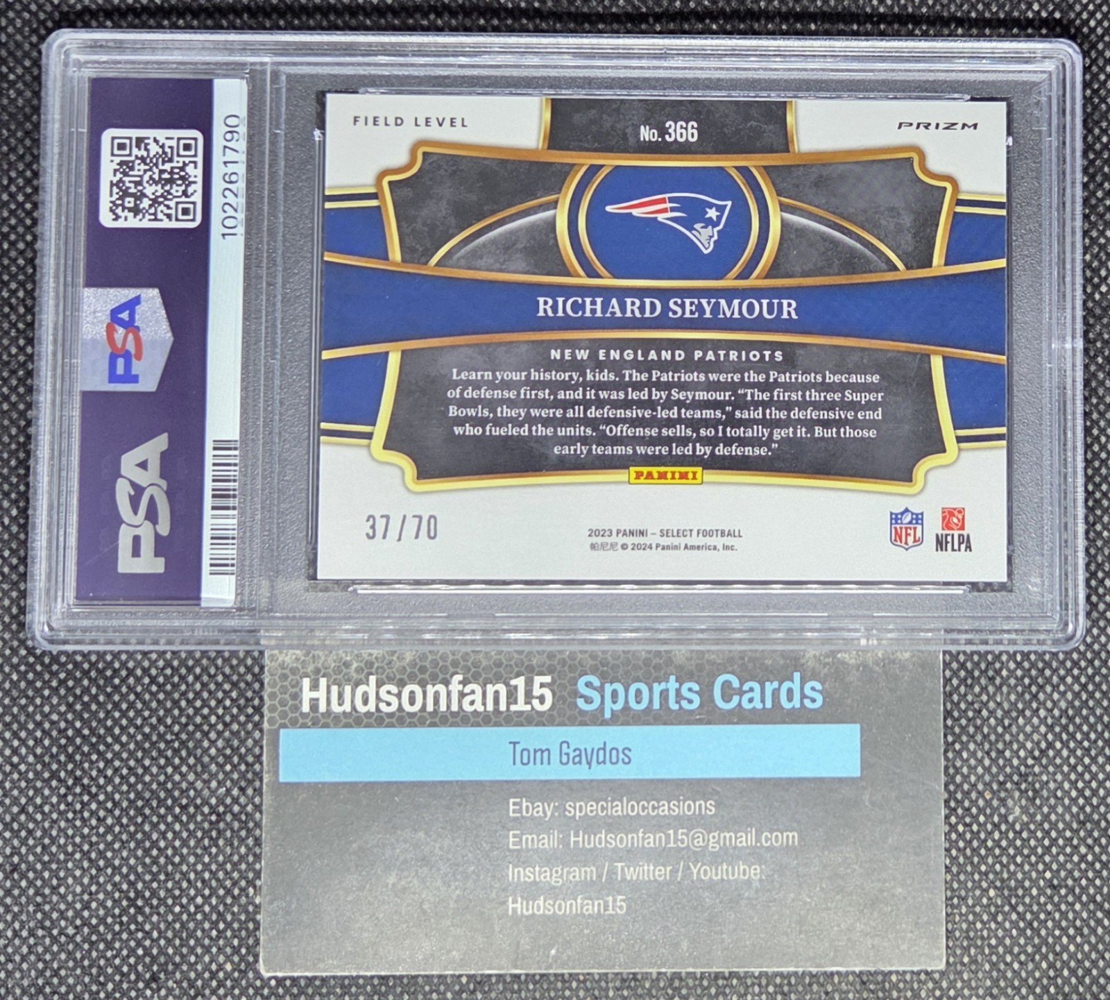 Richard Seymour 2023 Panini Select #366 Field Level Dragon Scale 37/70 PSA 10 view 2