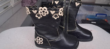Adams Girls Black Ankle Boots Zip Floral Accent Round Toe UK 5 EU 22