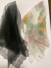 2 Vntg Sheer Nylon Scarves Black Cream