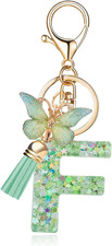 Fashion Alphabet Initial Letter Keychain Tassel Butterfly Pendant Key Ring for P