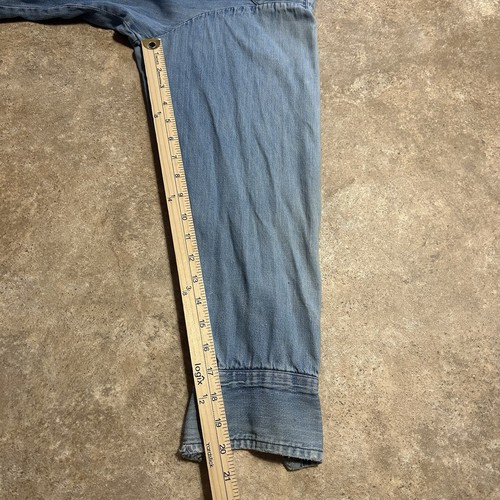 VTG 60s Sawtooth Distressed Denim Cowboy Western Pearl Snap Shirt Levis L ? - Picture 14 of 14