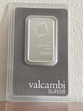 Valcambi Suisse 1 oz Platinum Bar 0.9995 Fine in Assay Card Certificate