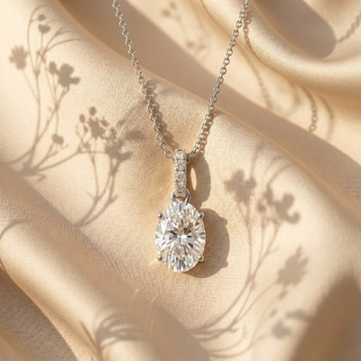 1.08 Ct F VS1 Lab Grown Oval Diamond Pendant 14k White Gold IGI Certified