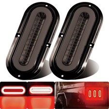 WahMOTOTin 2Pcs 6" inch Smoked Lens Oval Red Halo 52 LEDs Trailer Lights