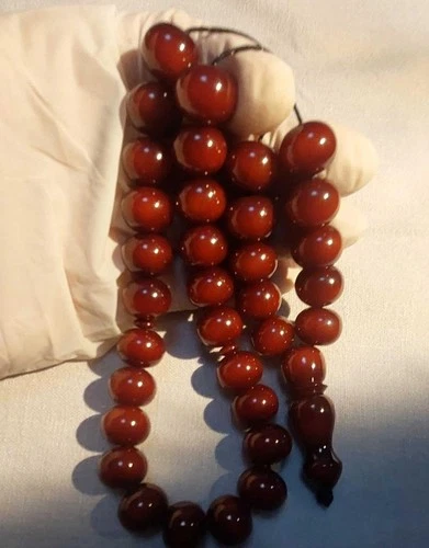 Antique Damari 72.1 Grs Cherry Αmber  Bakelite Faturan  Islam Prayer 33 Beads