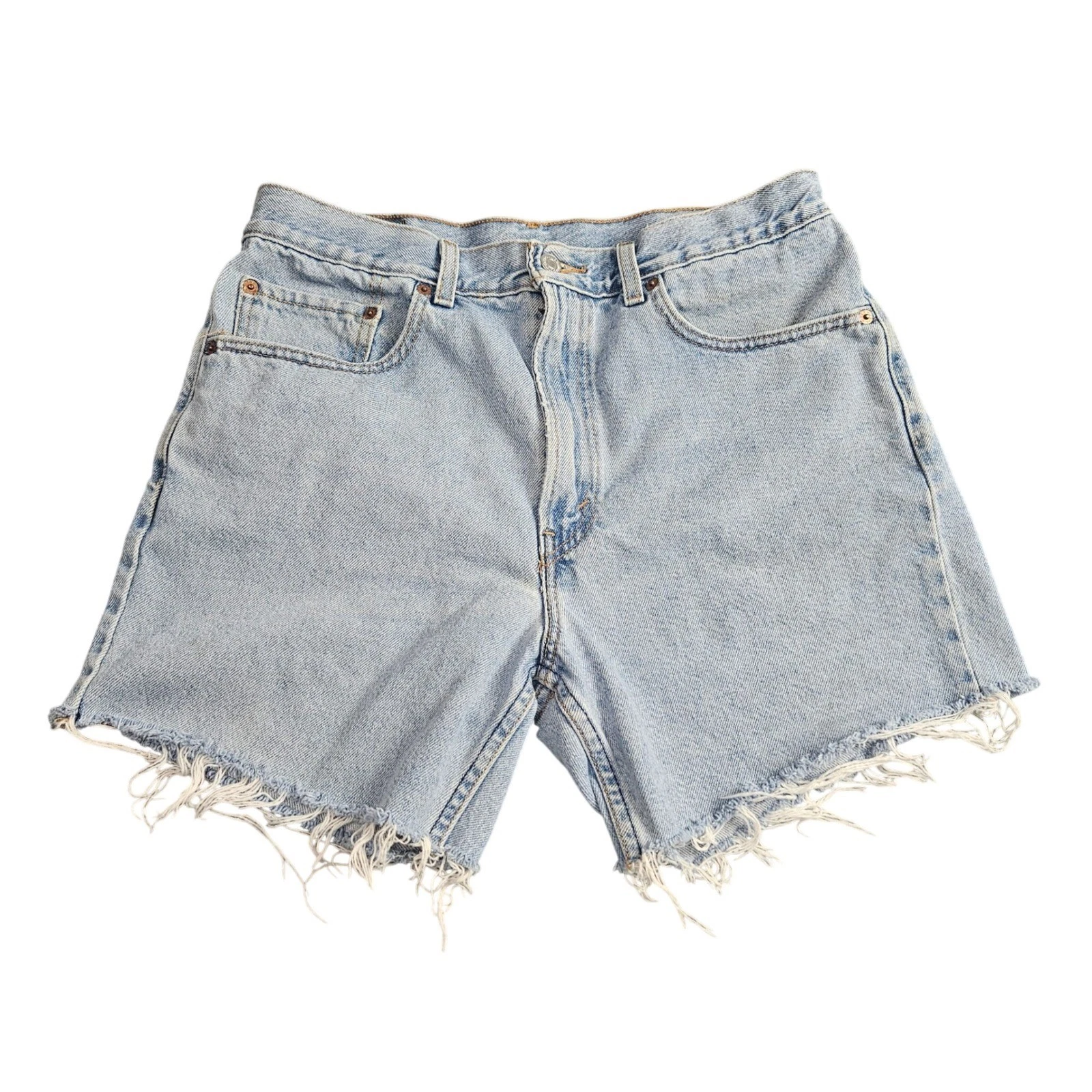 Levis 505 Jean Shorts Denim Cutoff Mens 34 Light Wash Raw Hem Summer Beach