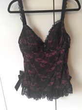 Womens Lace Overlay Ruffle Hem Corset Top Size S Whimsigoth Y2K Coquette Vamp