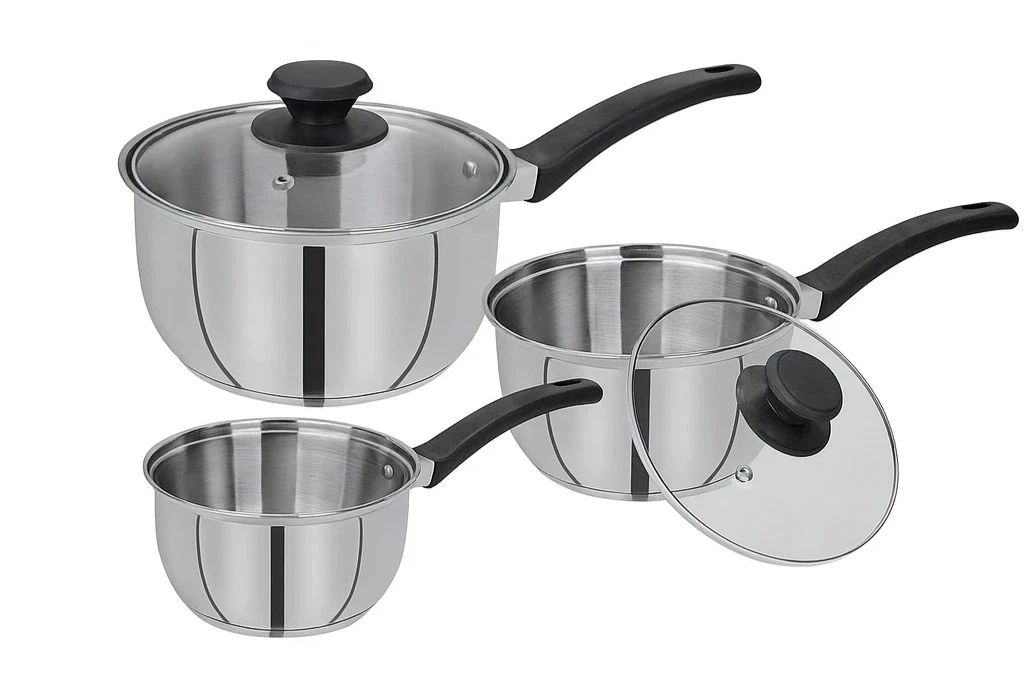 3Pc Saucepans Cooking Pots Pan Set Cookware With Lids Stainless Steel Induction