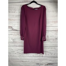 Karl Lagerfeld Paris Dress Women's 12 Purple Sheath Pearl Cuff Long Sleeve NWT