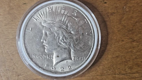 1922 US Peace Silver Dollar $1 AU Appears to be Error on Reverse - Blowhole