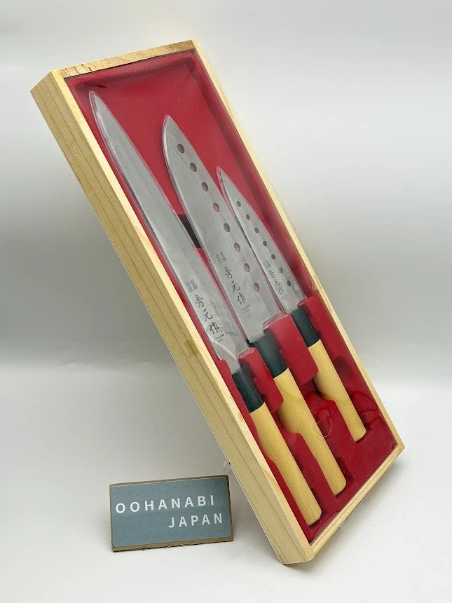 Juego de 3 cuchillos de cocina japoneses Hidemoto Hocho SP003 Sashimi Sushi Santoku Foto 3 de 4