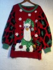 Llama Ugly Christmas Sweater 33 Degrees Pullover Women's M Pom Poms Glasses
