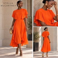 Stella McCartney Embellished Flutter Sleeve Silk Crêpe de Chine Midi Dress 42