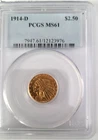 1914-D INDIAN HEAD $2.5 QUARTER EAGLE GOLD PCGS MS61