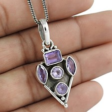 925 Sterling Silver Marquise Amethyst Stone Trendy Sister Anniversary Pendant
