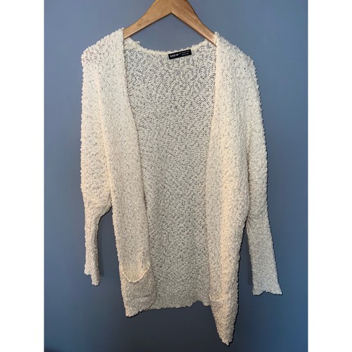 SHEIN Cream Popcorn Knit Oversized Open Front Cardigan Sweater Large Pockets
