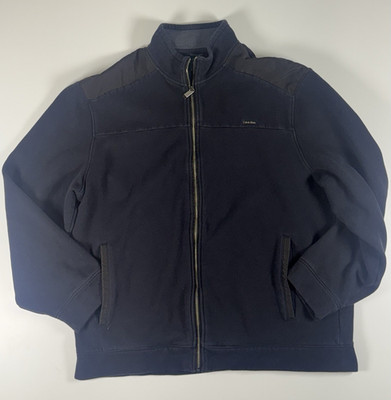 Calvin Klein Jeans Men's XXL Blue Full Zip Jacket Stand Collar Pockets Logo