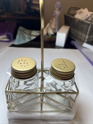 Elegant Salt & Pepper Shakers -gold-tone Lids -stone Base