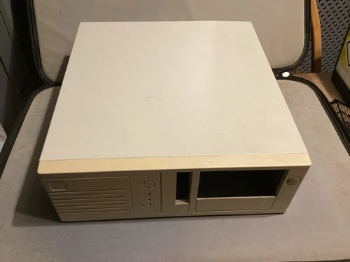 Retro Vintage Desktop Beige Pc Case Under Monitor