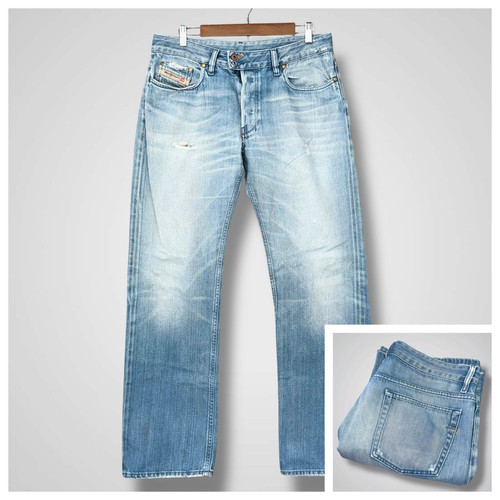 Vintage Diesel Rabox Jeans Mens 34x33 Light Wash Distressed Faded Whiskered