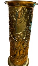 VINTAGE BRASS EMBOSSED UMBRELLA CANE STAND 19  TALL