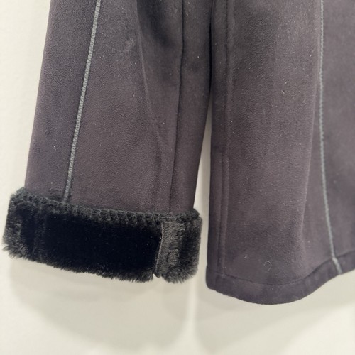 VTG! Marvin Richards Jacket Black Faux Suede Fur Lined Hooded Full Zip M Boho 90 - Picture 4 of 17