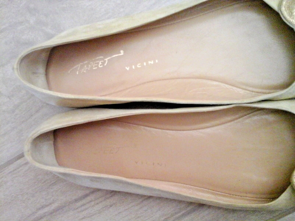 Tapeet vicini 意大利米色麂皮绒皮革芭蕾平底鞋 37 1/2 码 — 第 3/4 张图片