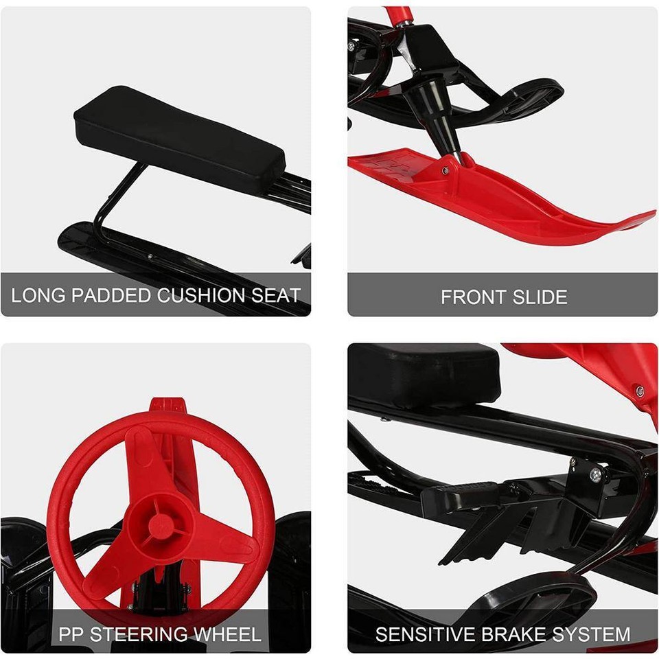 Snow Racer Sled Winter Sport Ski Sled Slider Board w/Steering Wheel and ...