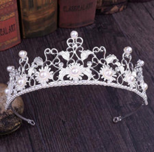 Silver/Gold Pearl Floral Wedding Bridal Queen Princess Tiara Rhinestone Crown