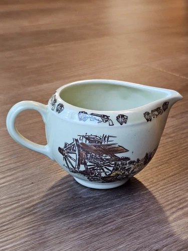 Rare Vintage Vernon Kilns Frontier Days Coffee Creamer Ceramic Dish, Collectible