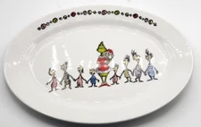 Sleigh Bell Bistro The Grinch Whoville Ceramic Oval Platter New