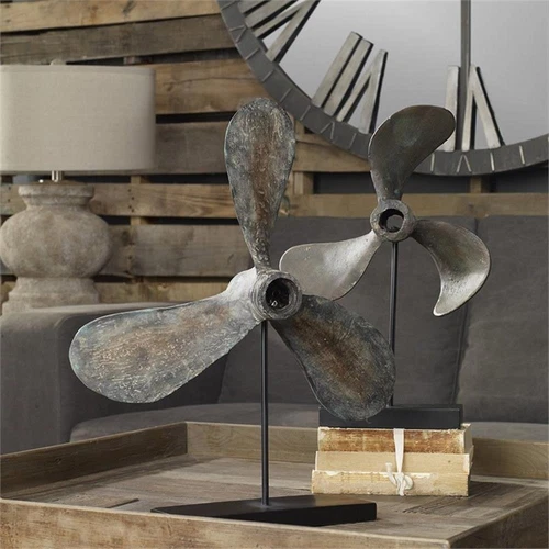 Uttermost Propellers Resin and Metal Sculptures in Green/Brown (Set of 2) - Picture 3 of 3