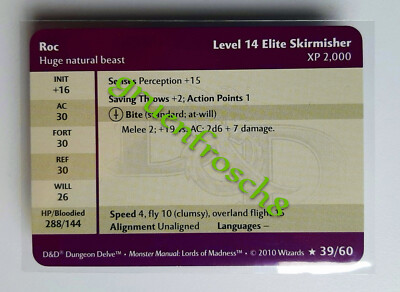  ROC  39 RARE  DDM4 LORDS OF MADNESS 2010  D&D MINIS DUNGEON DELVE STATS CARD