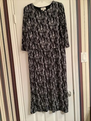 Norm Thompson Dress Knee Length Rayon Spandex Jersey Black White Size 14 | eBay Norm Thompson Dress Knee Length Rayon Spandex Jersey Black White Size 14 | eBay