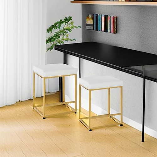 White & Gold Counter Height 24" Bar Stools Set of 2 for Kitchen Counter Modern B - Picture 6 of 10