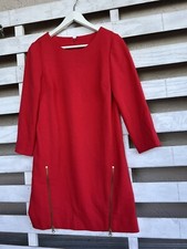 J Crew Dress Sheath Shift Exposed Zippers 3/4 Sleeve Boatneck Red
