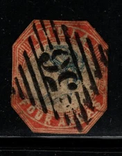 India SC #6 4 Annas QV Head I Frame II (?) 56 Num. Canc. Tight Margins Used F/VF