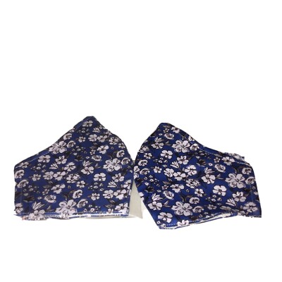 2 Washable and Reusable Cloth Face Mask Country Blue With White Flowers Size L