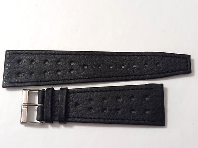 1960/70'S 24 MM BLACK PERFORATED SWISS BAND STRAP HEUER MONACO SILVESRSTONE ....